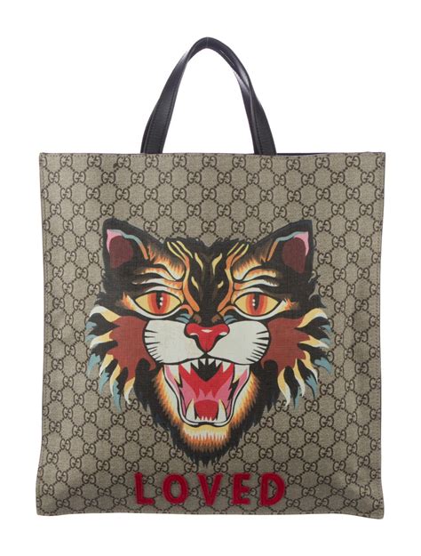 gg supreme tote with embroidered angry cat gucci|Gucci GG Supreme Angry Cat Tote .